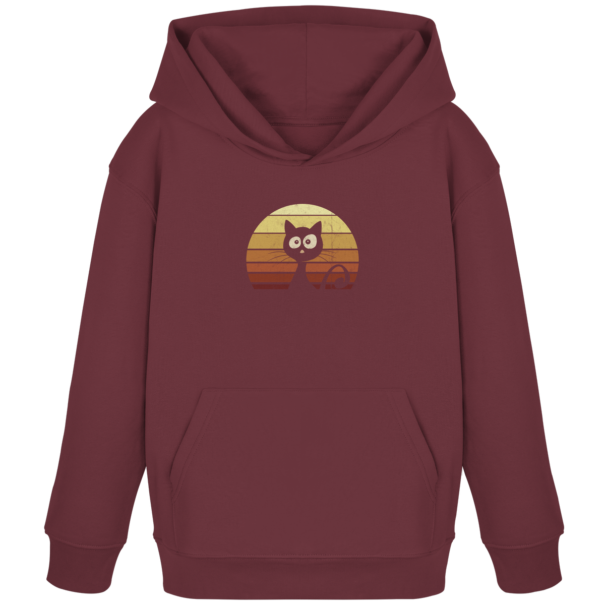 Katze vor Retro Sonnenuntergang - Kids Organic Hoodie