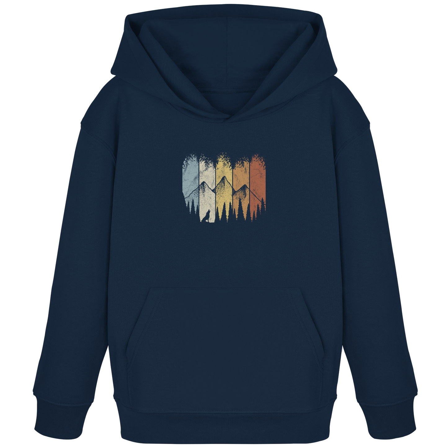 Retro Wald, Berge und Wolf  - Kids Organic Hoodie