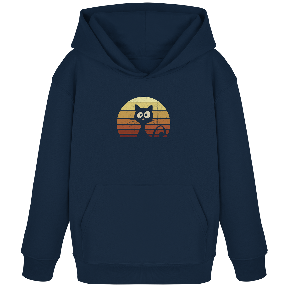 Katze vor Retro Sonnenuntergang - Kids Organic Hoodie