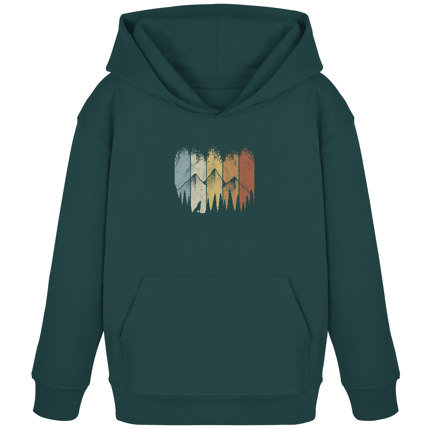Retro Wald, Berge und Wolf  - Kids Organic Hoodie
