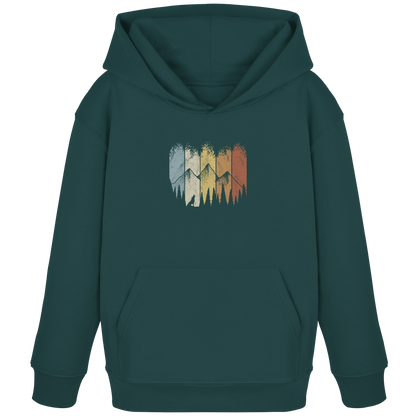 Retro Wald, Berge und Wolf  - Kids Organic Hoodie