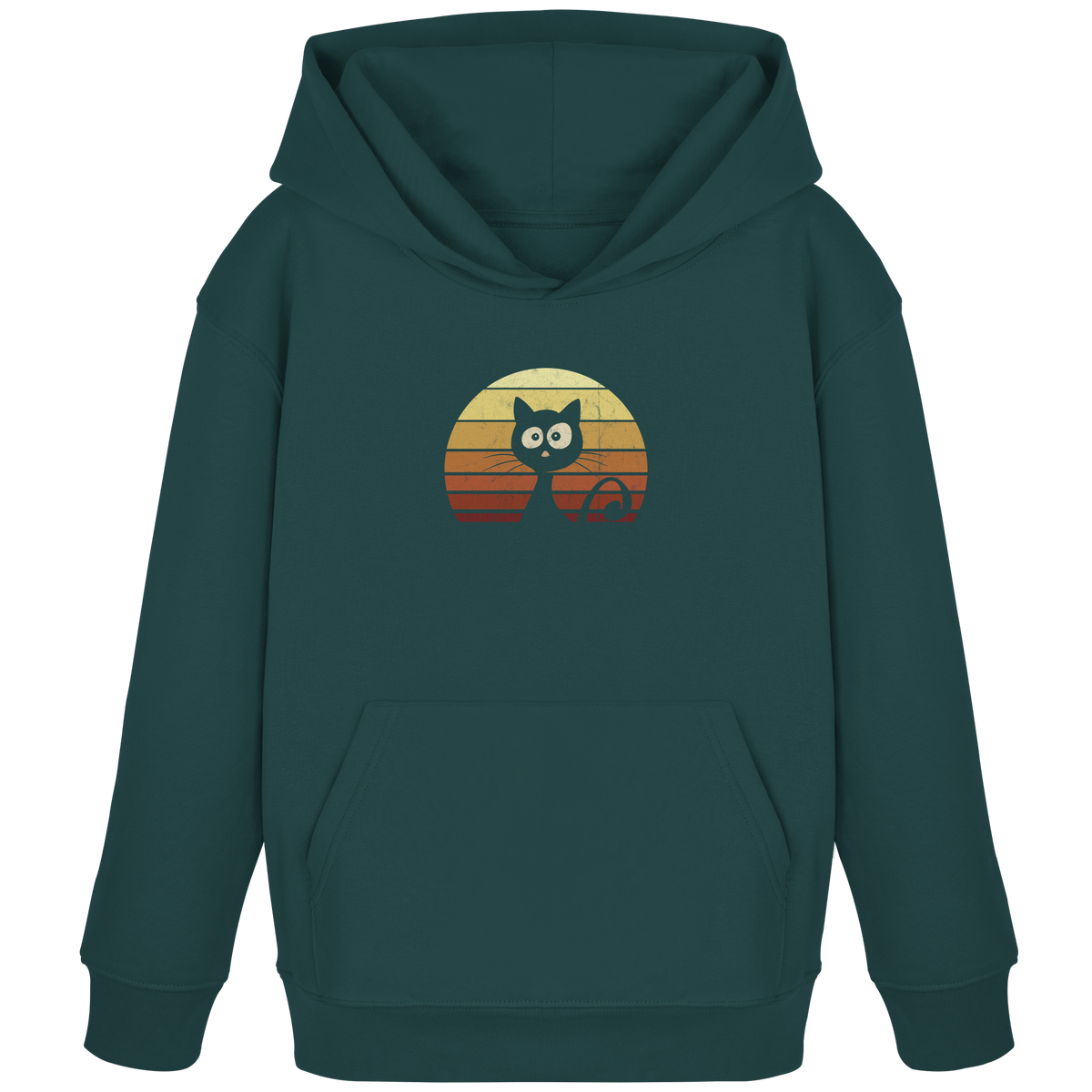 Katze vor Retro Sonnenuntergang - Kids Organic Hoodie