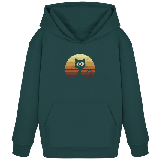 Katze vor Retro Sonnenuntergang - Kids Organic Hoodie