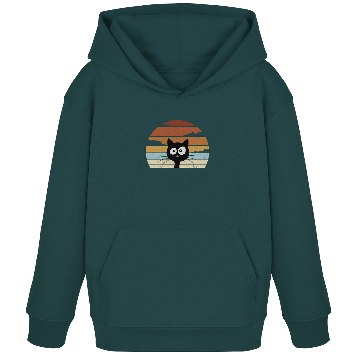 Retro schwarze Katze vor Sonnenuntergang - Kids Organic Hoodie
