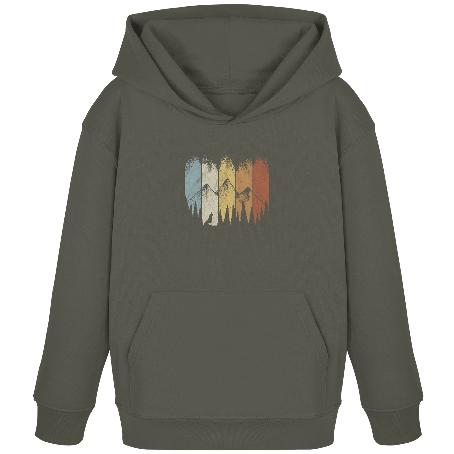 Retro Wald, Berge und Wolf  - Kids Organic Hoodie