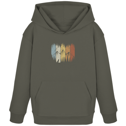 Retro Wald, Berge und Wolf  - Kids Organic Hoodie