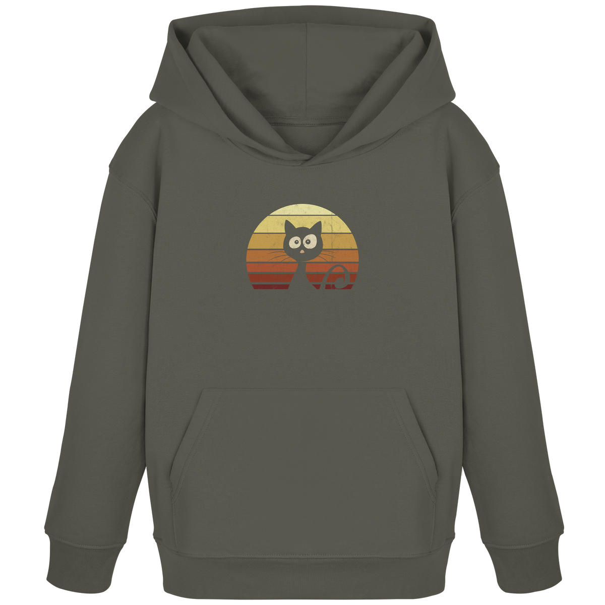 Katze vor Retro Sonnenuntergang - Kids Organic Hoodie