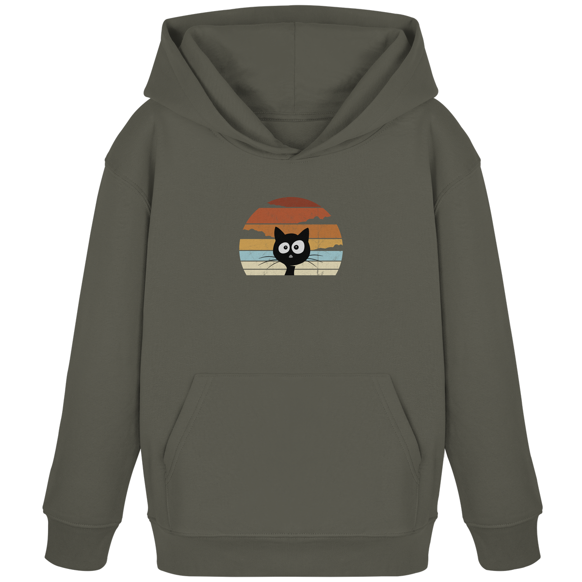 Retro schwarze Katze vor Sonnenuntergang - Kids Organic Hoodie