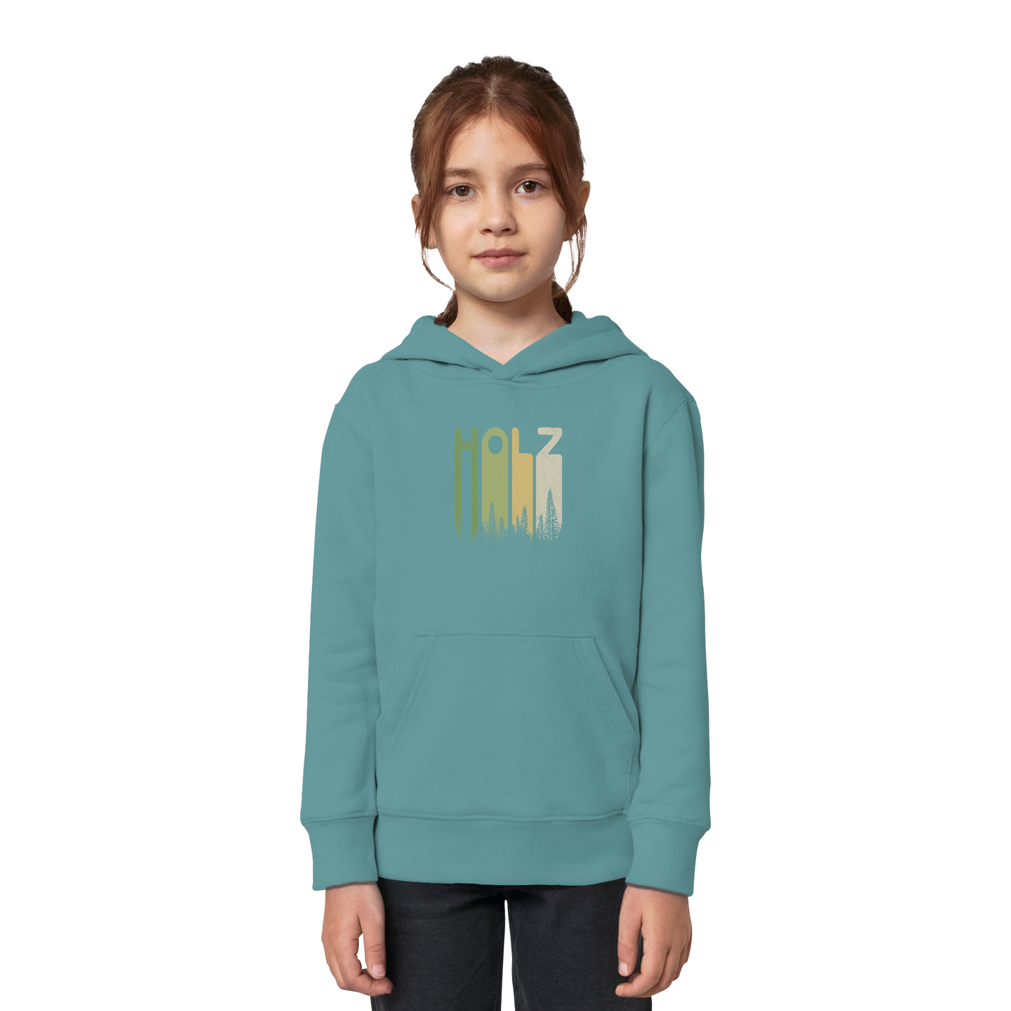 Holz Retro Wald Schriftzug - Kids Organic Hoodie