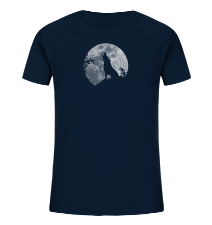 Heulender Wolf Silhouette vor Vollmond - Kids Organic Shirt