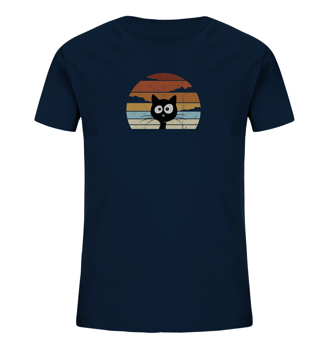 Retro schwarze Katze vor Sonnenuntergang - Kids Organic Shirt