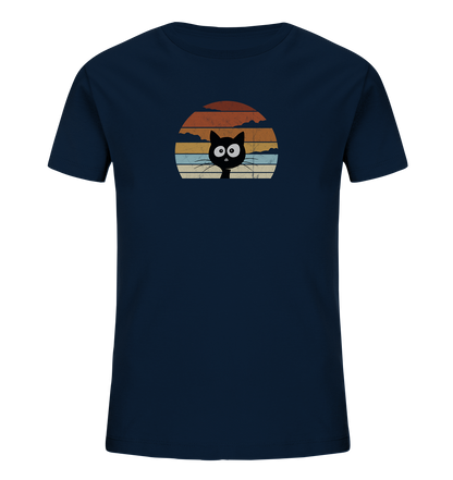 Retro schwarze Katze vor Sonnenuntergang - Kids Organic Shirt