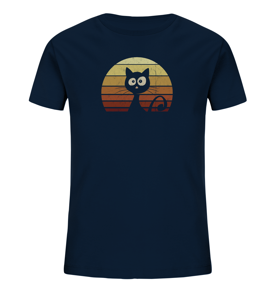 Katze vor Retro Sonnenuntergang - Kids Organic Shirt