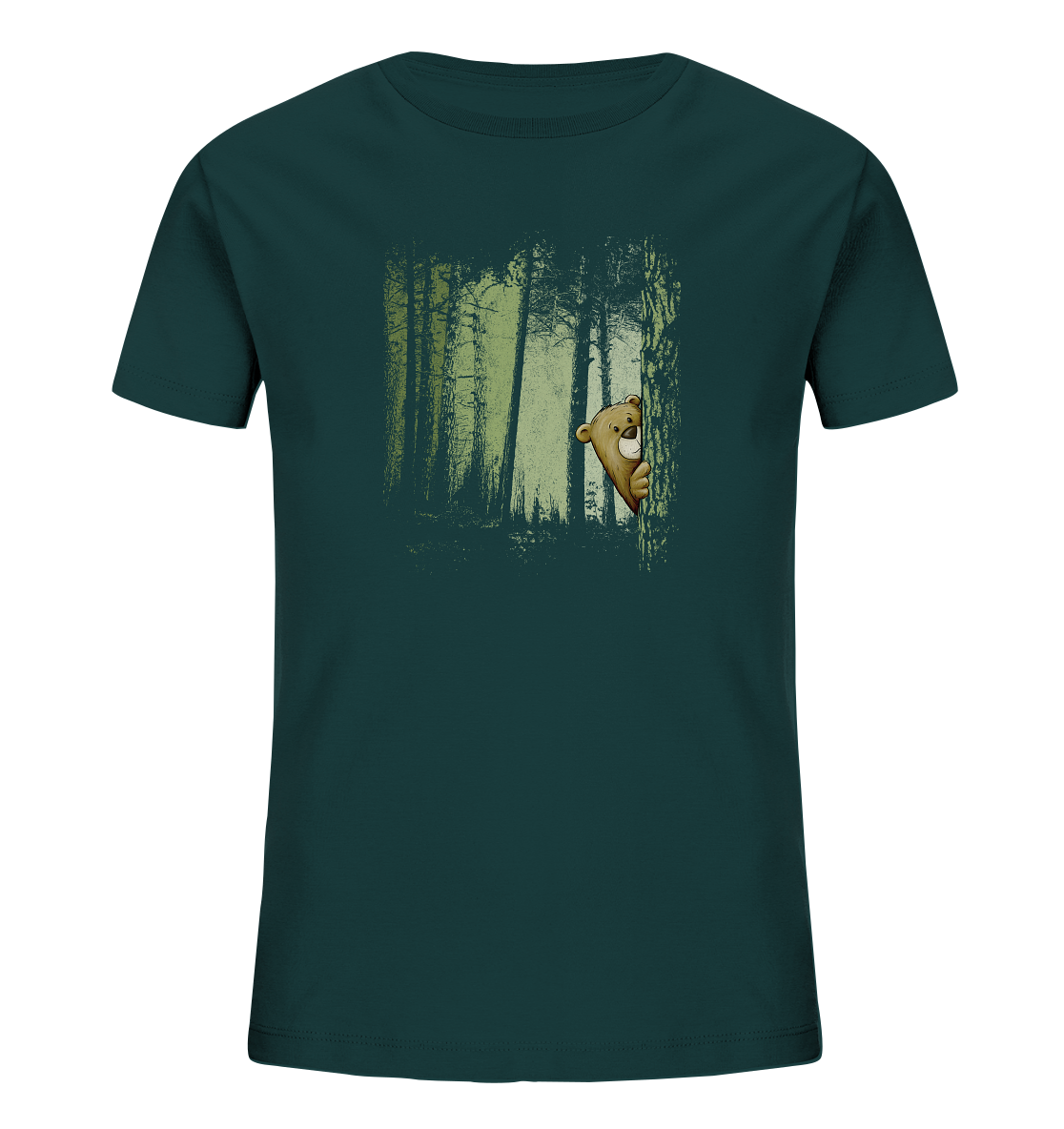 Comic Bär versteckt im Zwielicht Wald - Kids Organic Shirt
