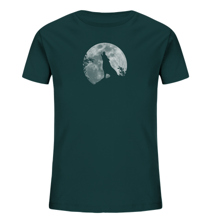 Heulender Wolf Silhouette vor Vollmond - Kids Organic Shirt
