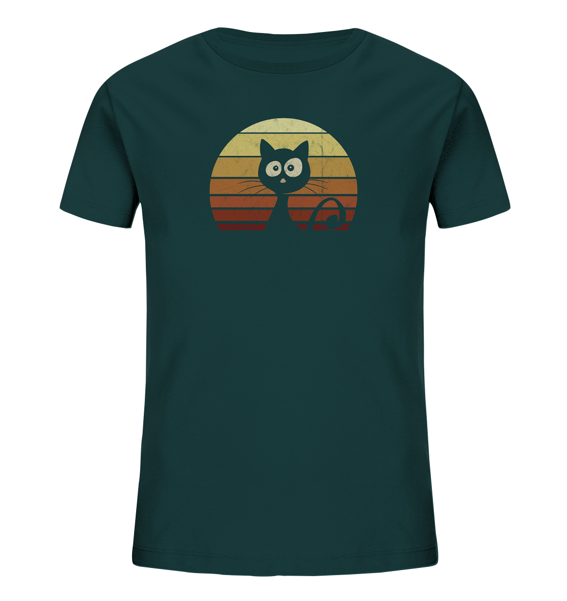 Katze vor Retro Sonnenuntergang - Kids Organic Shirt
