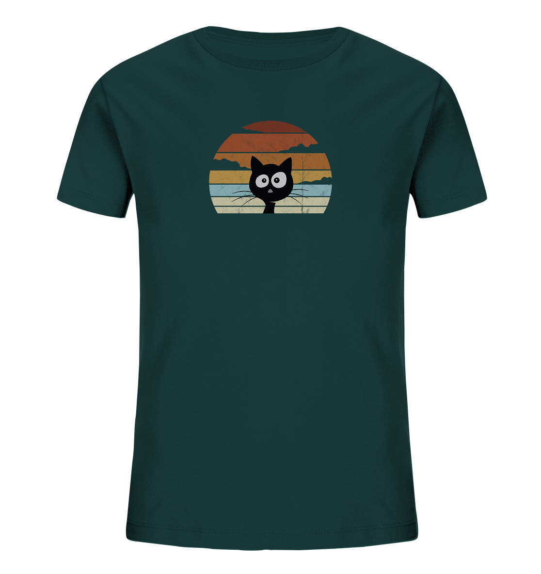Retro schwarze Katze vor Sonnenuntergang - Kids Organic Shirt