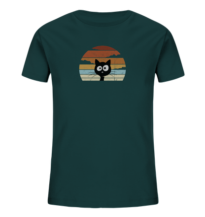 Retro schwarze Katze vor Sonnenuntergang - Kids Organic Shirt