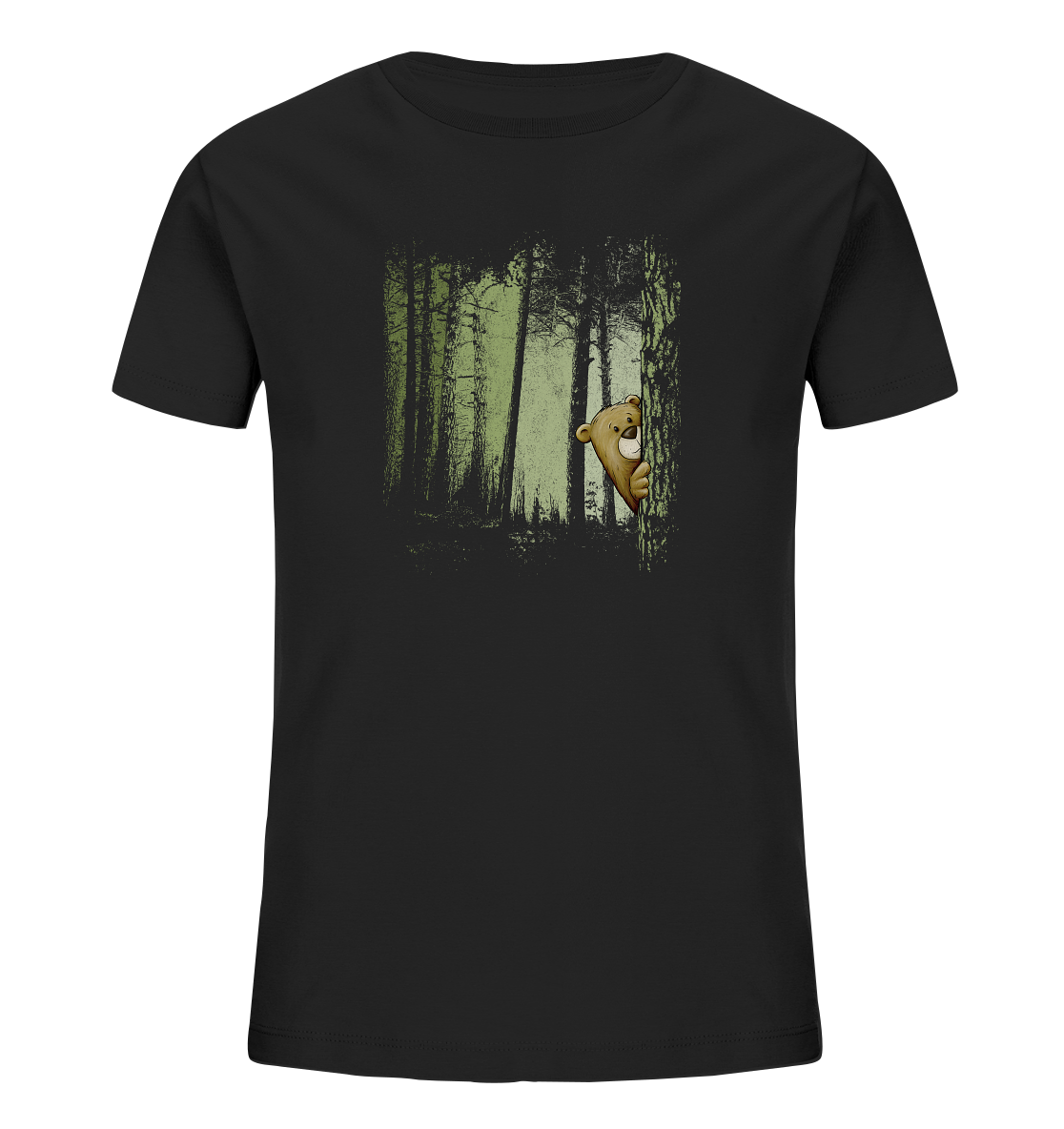 Comic Bär versteckt im Zwielicht Wald - Kids Organic Shirt
