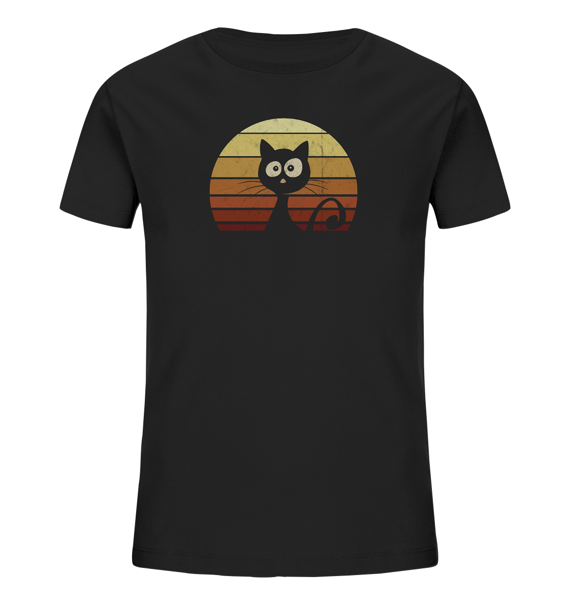 Katze vor Retro Sonnenuntergang - Kids Organic Shirt