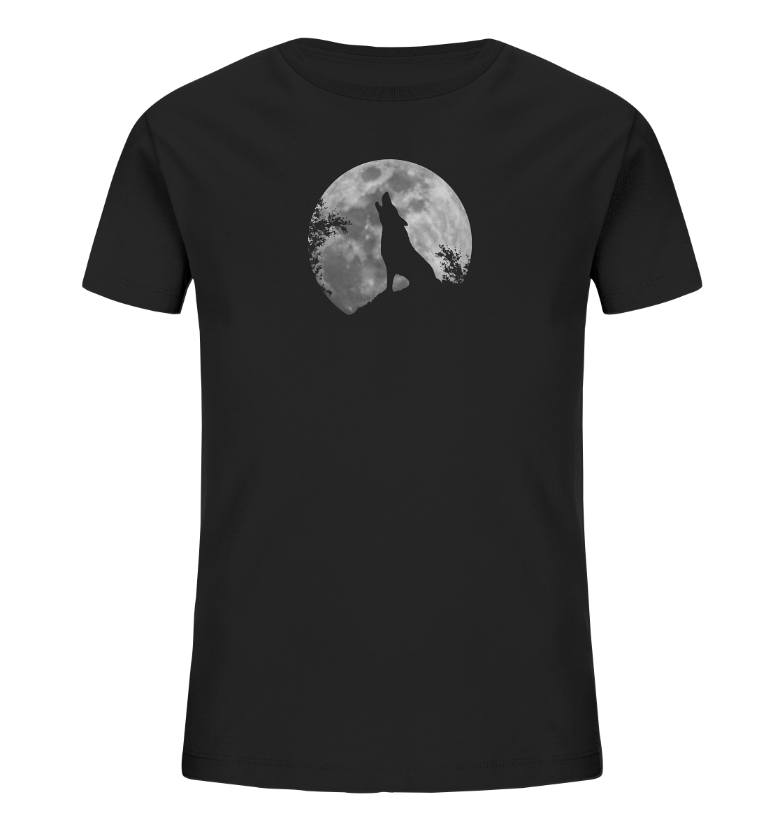 Heulender Wolf Silhouette vor Vollmond - Kids Organic Shirt
