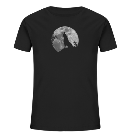 Heulender Wolf Silhouette vor Vollmond - Kids Organic Shirt
