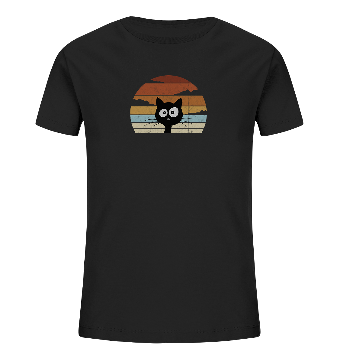 Retro schwarze Katze vor Sonnenuntergang - Kids Organic Shirt