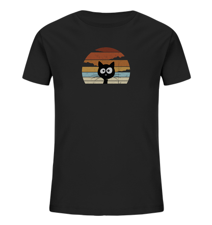Retro schwarze Katze vor Sonnenuntergang - Kids Organic Shirt
