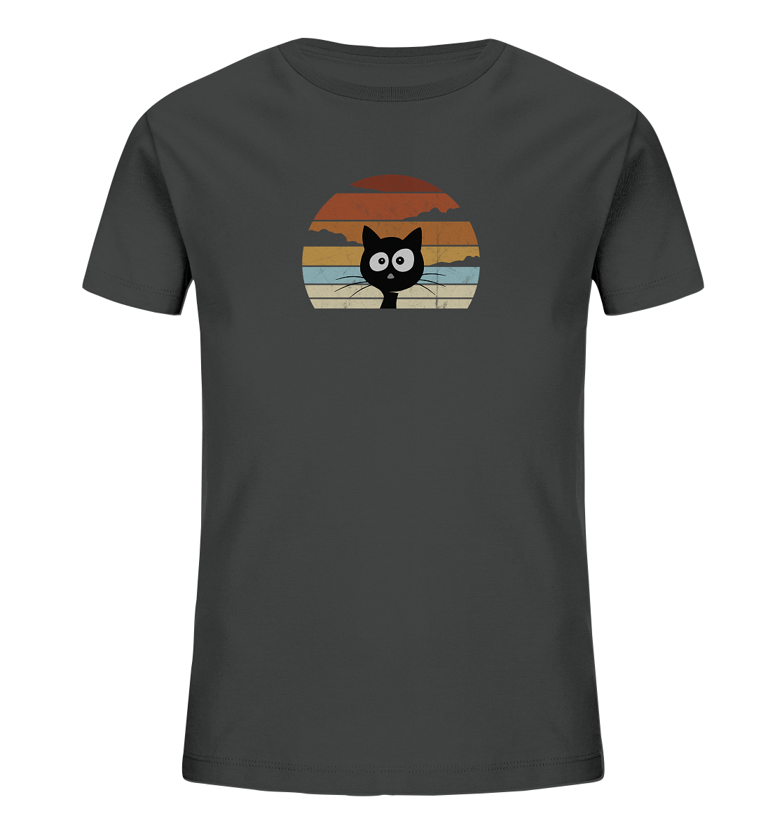 Retro schwarze Katze vor Sonnenuntergang - Kids Organic Shirt