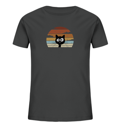Retro schwarze Katze vor Sonnenuntergang - Kids Organic Shirt