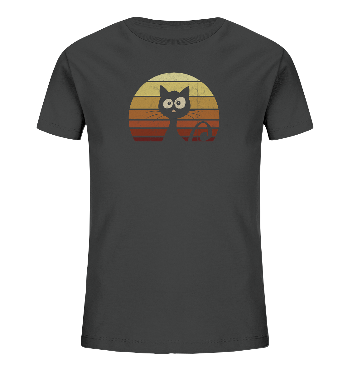 Katze vor Retro Sonnenuntergang - Kids Organic Shirt
