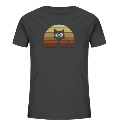 Katze vor Retro Sonnenuntergang - Kids Organic Shirt
