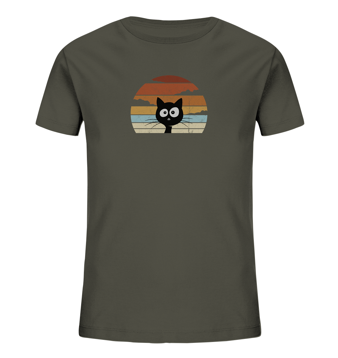 Retro schwarze Katze vor Sonnenuntergang - Kids Organic Shirt