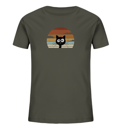 Retro schwarze Katze vor Sonnenuntergang - Kids Organic Shirt