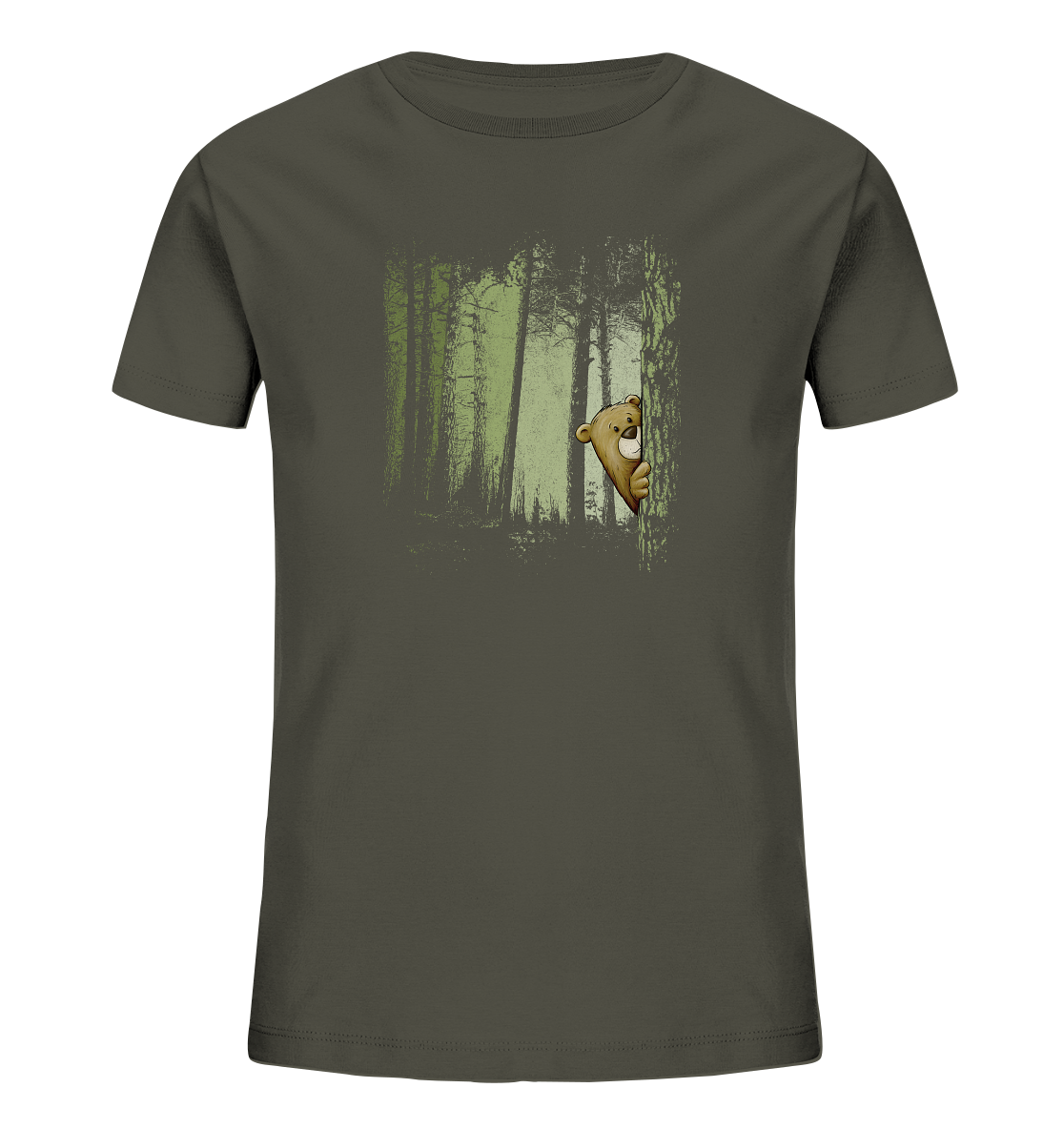 Comic Bär versteckt im Zwielicht Wald - Kids Organic Shirt