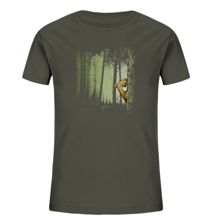 Comic Bär versteckt im Zwielicht Wald - Kids Organic Shirt