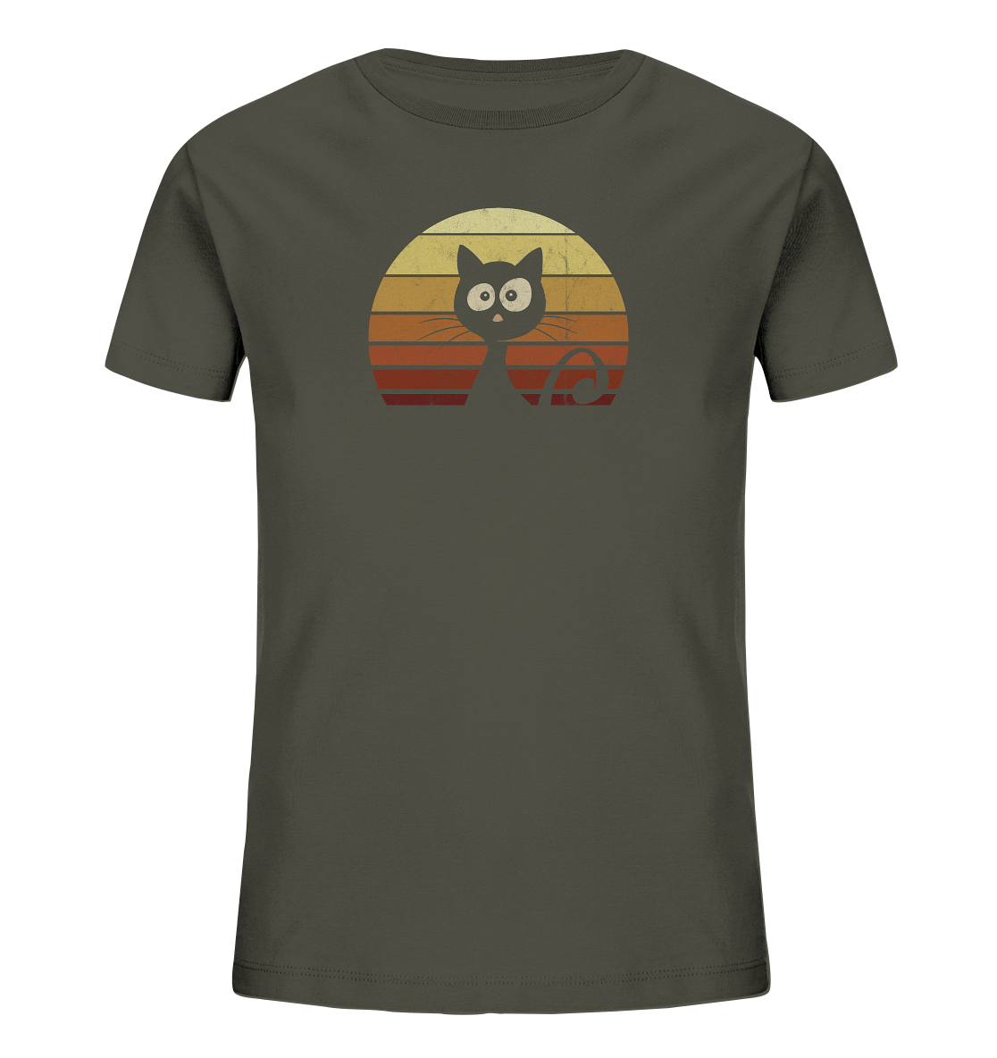 Katze vor Retro Sonnenuntergang - Kids Organic Shirt