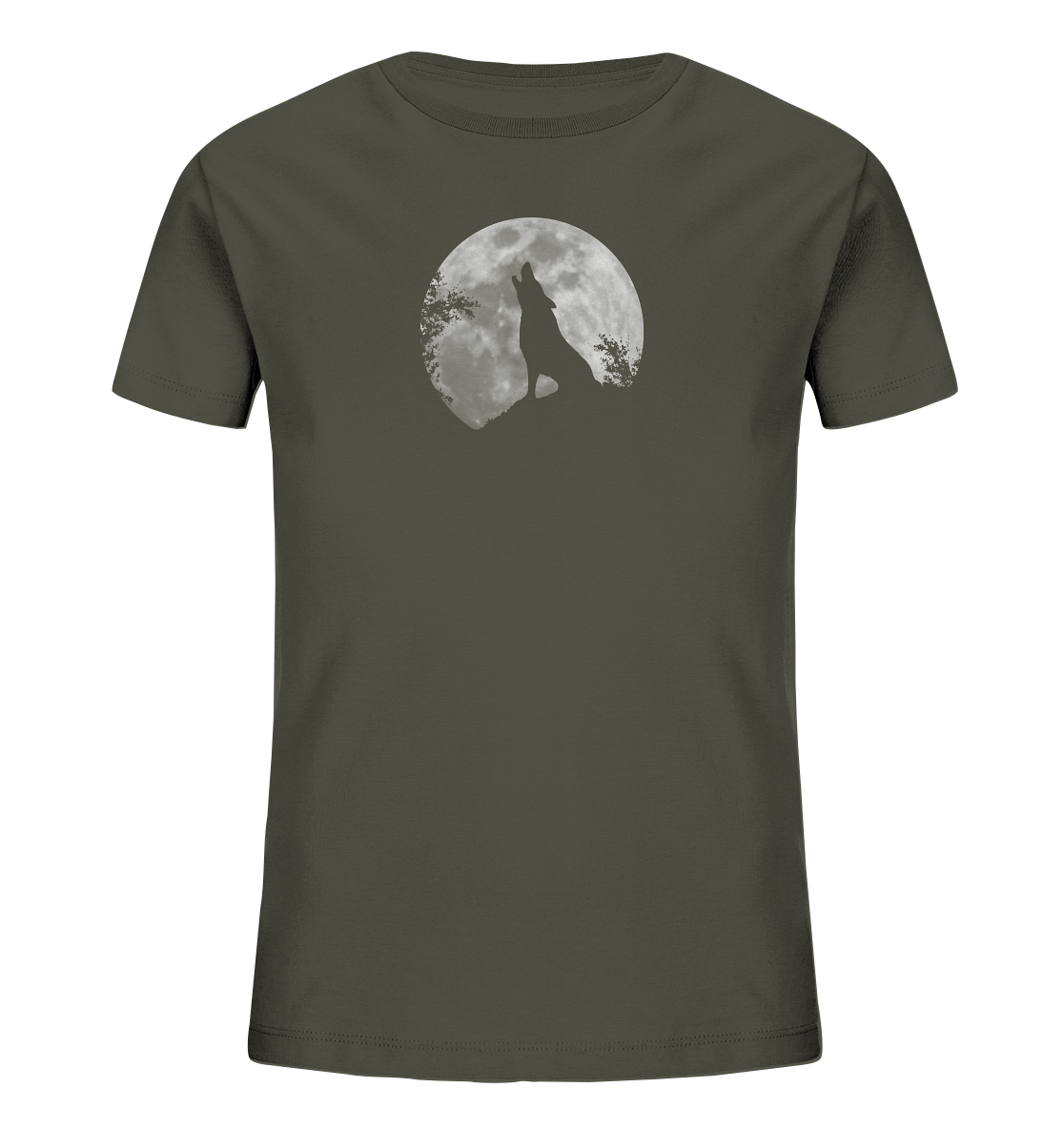 Heulender Wolf Silhouette vor Vollmond - Kids Organic Shirt