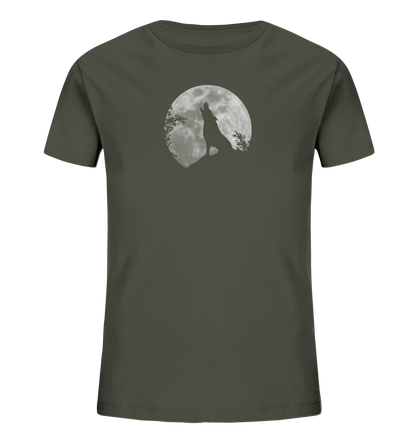 Heulender Wolf Silhouette vor Vollmond - Kids Organic Shirt