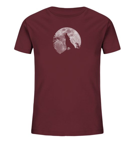 Heulender Wolf Silhouette vor Vollmond - Kids Organic Shirt