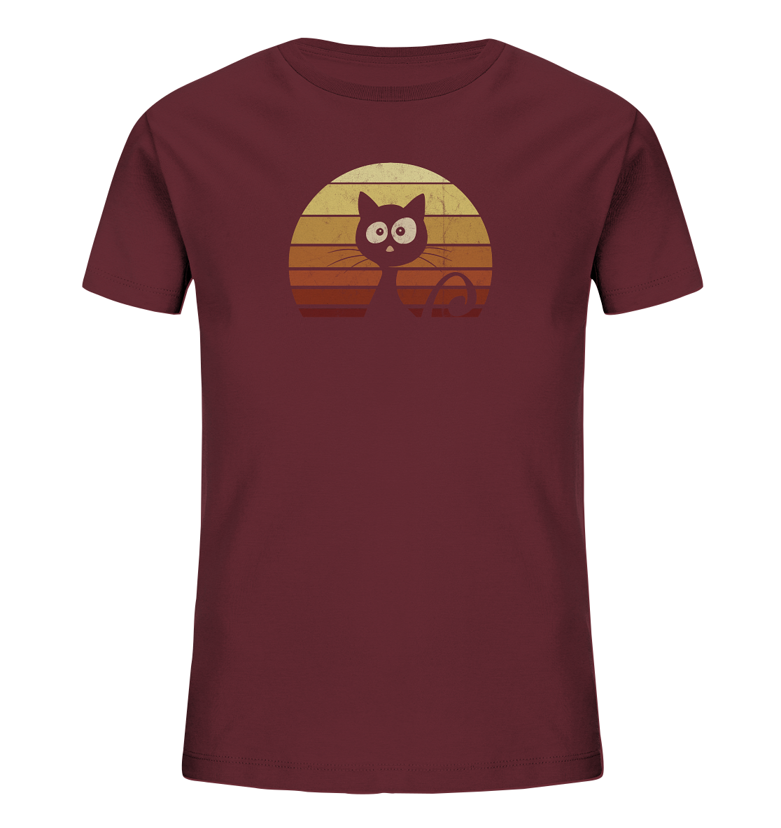 Katze vor Retro Sonnenuntergang - Kids Organic Shirt