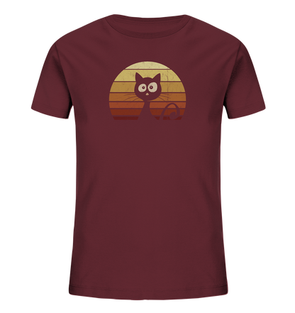 Katze vor Retro Sonnenuntergang - Kids Organic Shirt