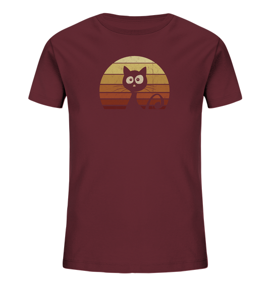 Katze vor Retro Sonnenuntergang - Kids Organic Shirt