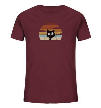 Retro schwarze Katze vor Sonnenuntergang - Kids Organic Shirt