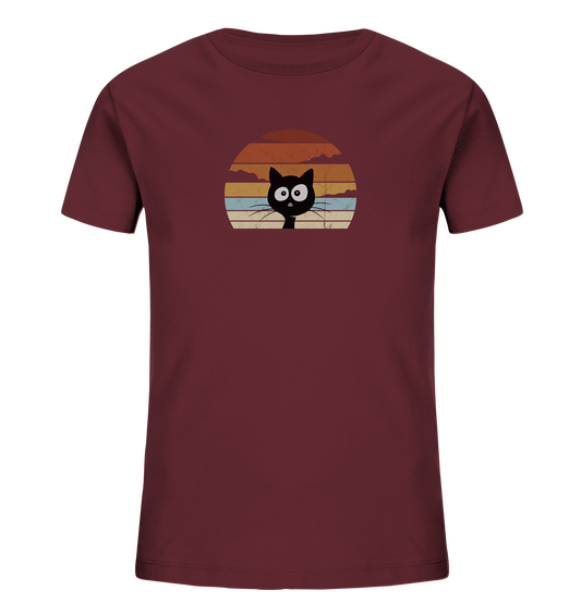 Retro schwarze Katze vor Sonnenuntergang - Kids Organic Shirt