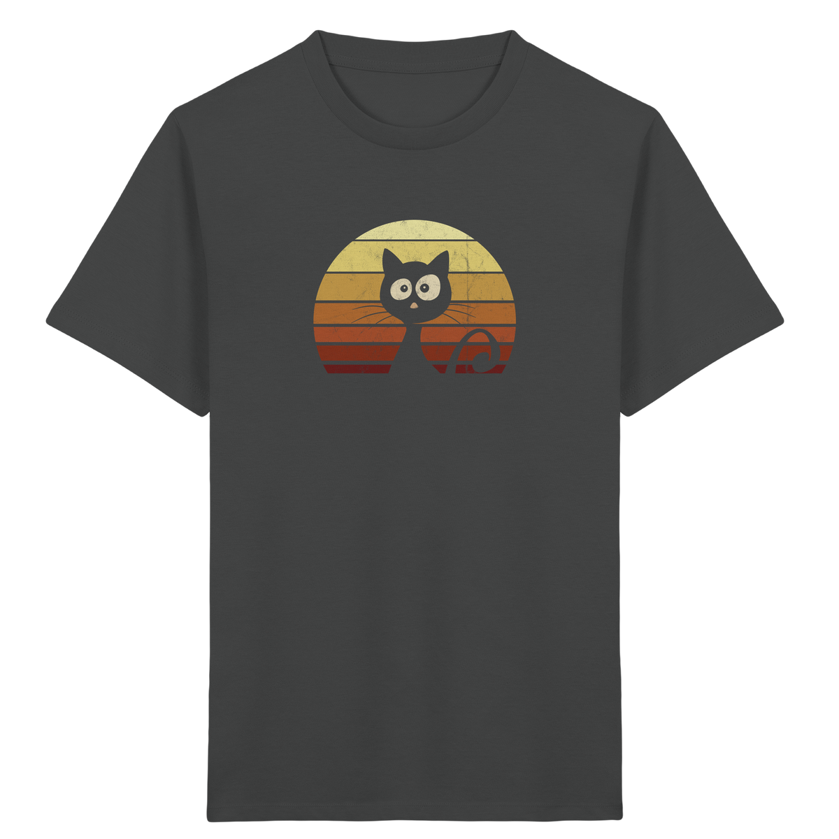 Katze vor Retro Sonnenuntergang - Kids Organic Shirt