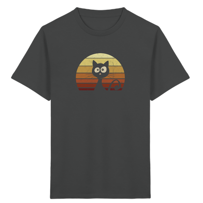 Katze vor Retro Sonnenuntergang - Kids Organic Shirt