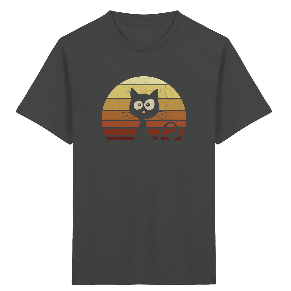Katze vor Retro Sonnenuntergang - Kids Organic Shirt
