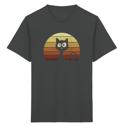 Katze vor Retro Sonnenuntergang - Kids Organic Shirt
