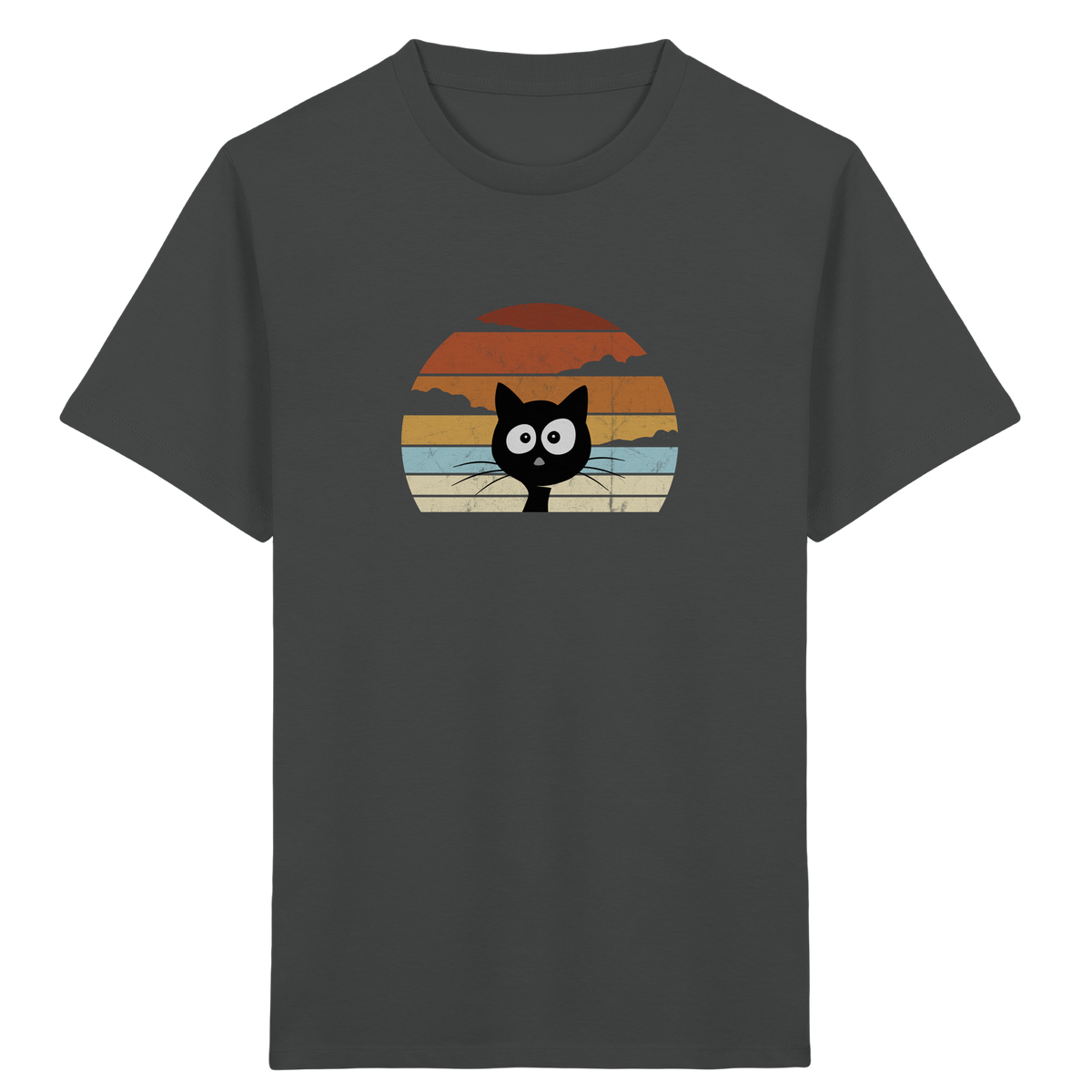 Retro schwarze Katze vor Sonnenuntergang - Kids Organic Shirt
